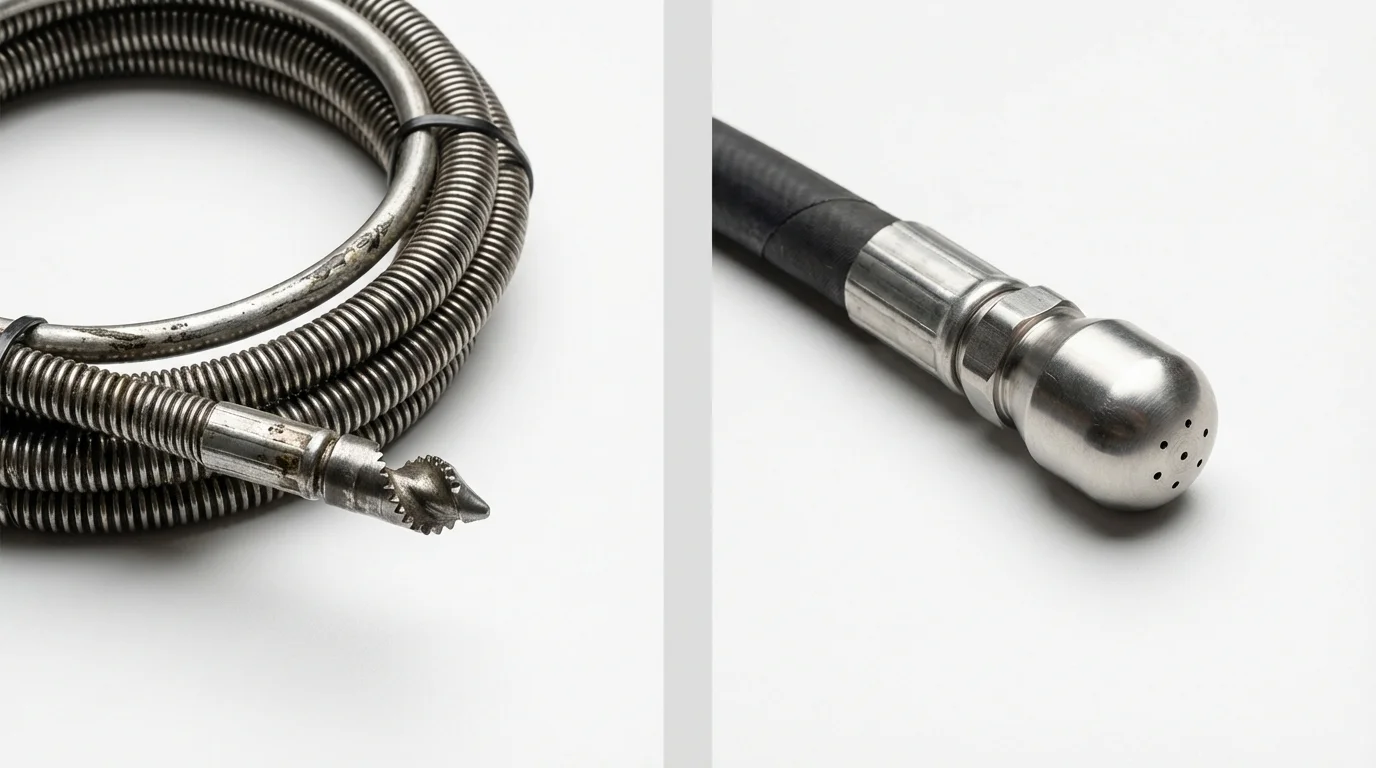 Drain snake cable and hydro jetting nozzle used for drain cleaning in Trabuco Canyon, CA