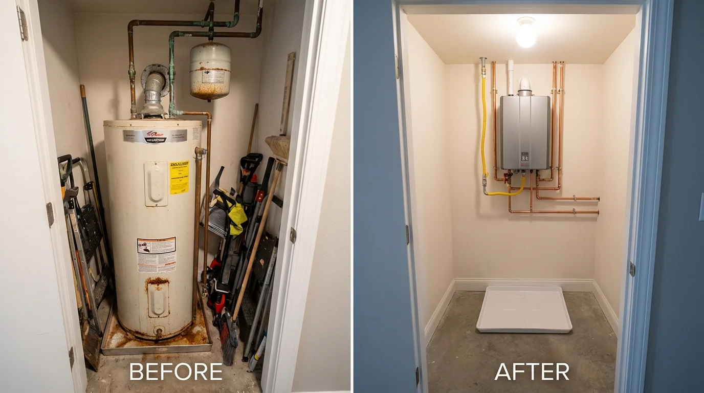 Tank water heater versus wall-mounted tankless unit comparison for Trabuco Canyon, CA homeowners